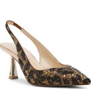 Betsey Johnson Black and Gold Embellished Slingback Heels